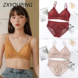 2PCS Sexy Lace Bra and Panty Set Push Up Seamless Bras Mid Waist Briefs Underwear Sets Sexy Underwear for Women