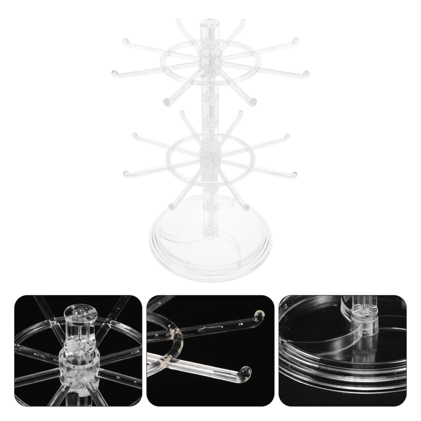 

360 Degree Rotating Jewelry Display Stand Organizer For Earrings Necklaces Bracelets Keychains Durable Plastic Easy Assembly