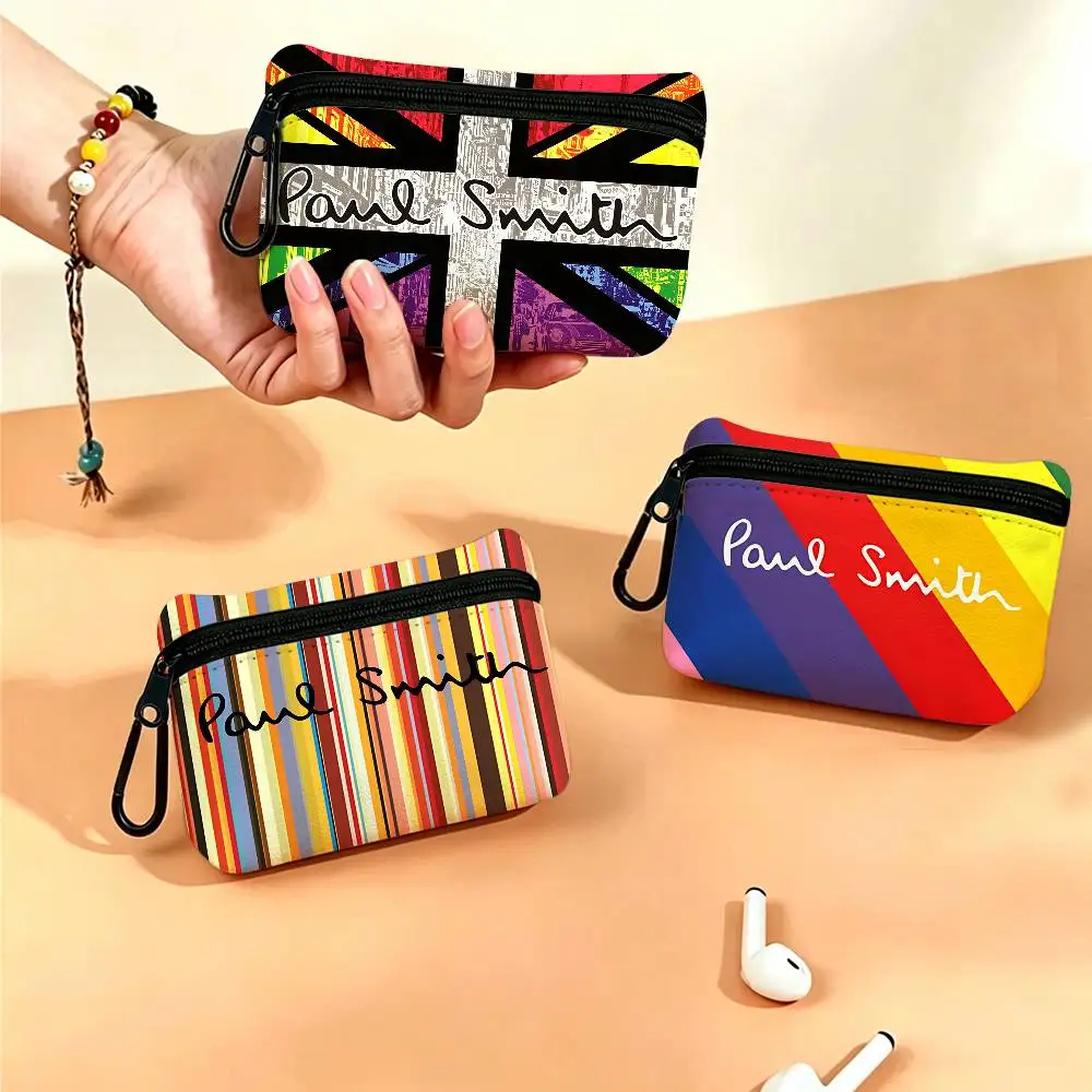 Fashion P-Paul S-Smith Mini Hanging Oxford Cloth Coin Bag Durable Zipper Key Card Pouch With Carabiner