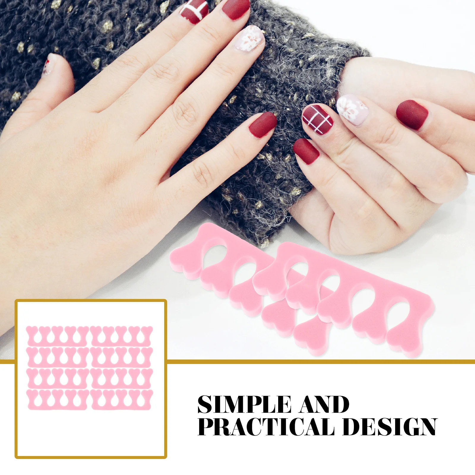 Separadores de dedos de unha reutilizáveis, 40 peças, espuma rosa, divisores de dedos para secagem e proteção perfeitas de esmalte
