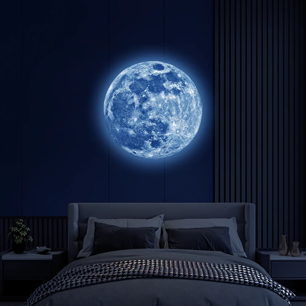 Aesthetic 3D Luminous Moon Wall Sticker Glow In The Dark Fluorescent Sticker PVC Home Kids Room