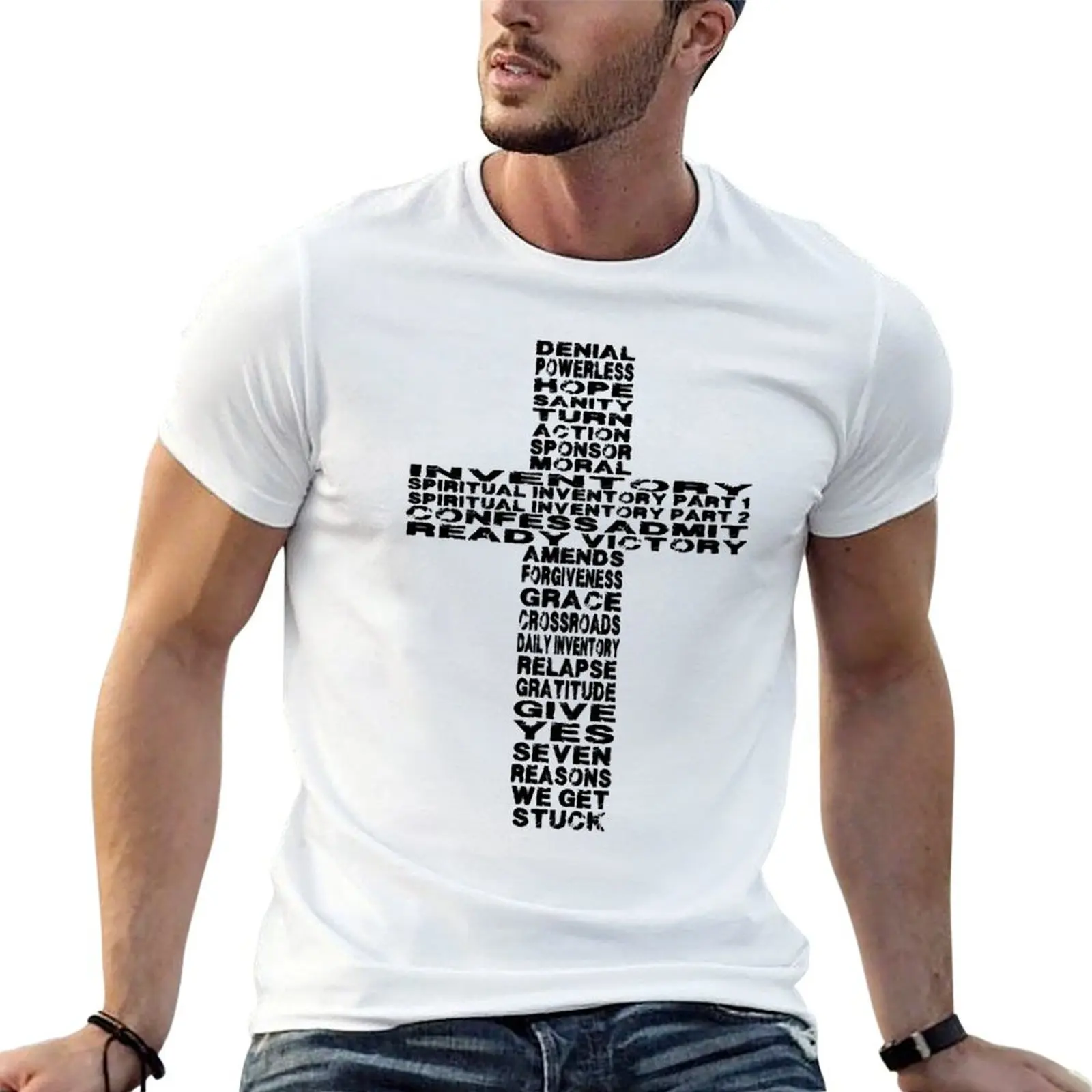 Celebrate Recovery 25 Lessons in Cross T-Shirt Outdoor Work Short Sleeve Top