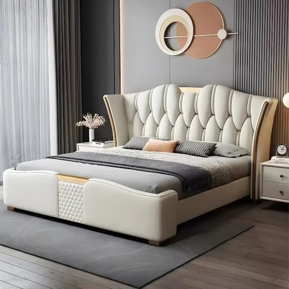 

Luxury Minimalist Double Bed Frames Aesthetic Sleeping Lounge Furniture Stylish Bedroom Decoration Comfort Elegance Cama Casal