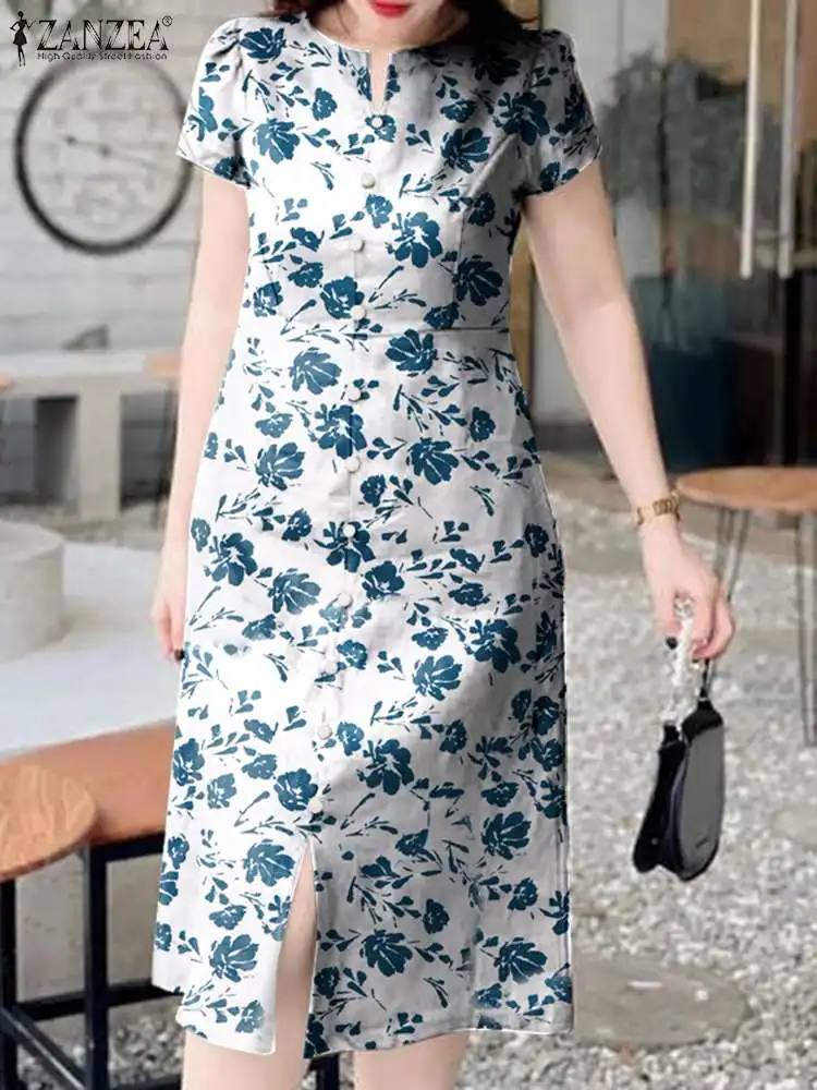 

ZANZEA Holiday Bohemian Vestidos Vintage Buttons Midi Dress Women Baggy Floral Printing Dresses 2024 Summer Fashion Casual Robes