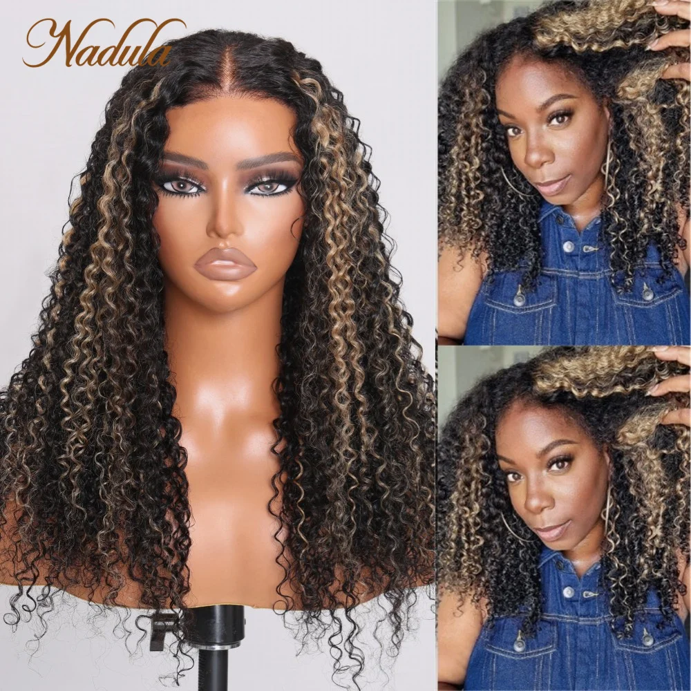 Nadula Curly Hair 7x5 Bye Bye Knots Pre Cut Lace Closure Wig Balayage Black and blonde Highlights Curly Wig Pre Bleached Knots