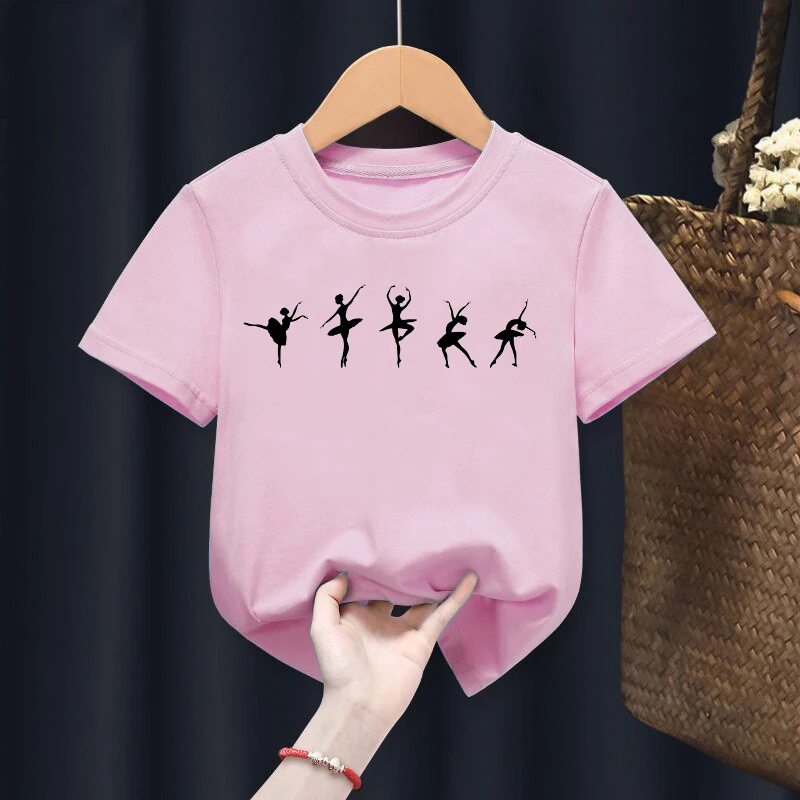 Dança menina impressão t camisa ballet dança impressão crianças meninas rosa camiseta para crianças meninos roupas de uma peça orgulho tshirt topos t