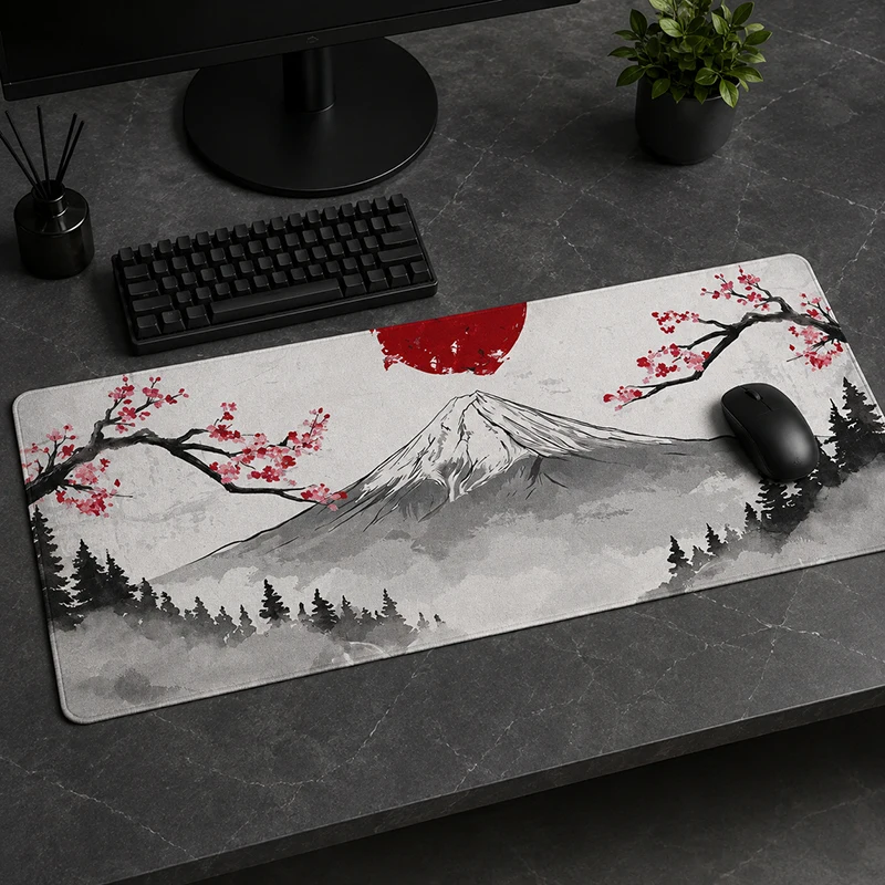 Tapis de souris Gamer personnalisé sur demande, motif Mont Fuji Sakura Soleil Rouge, nouveau tapis de souris XXL HD, tapis de souris de bureau