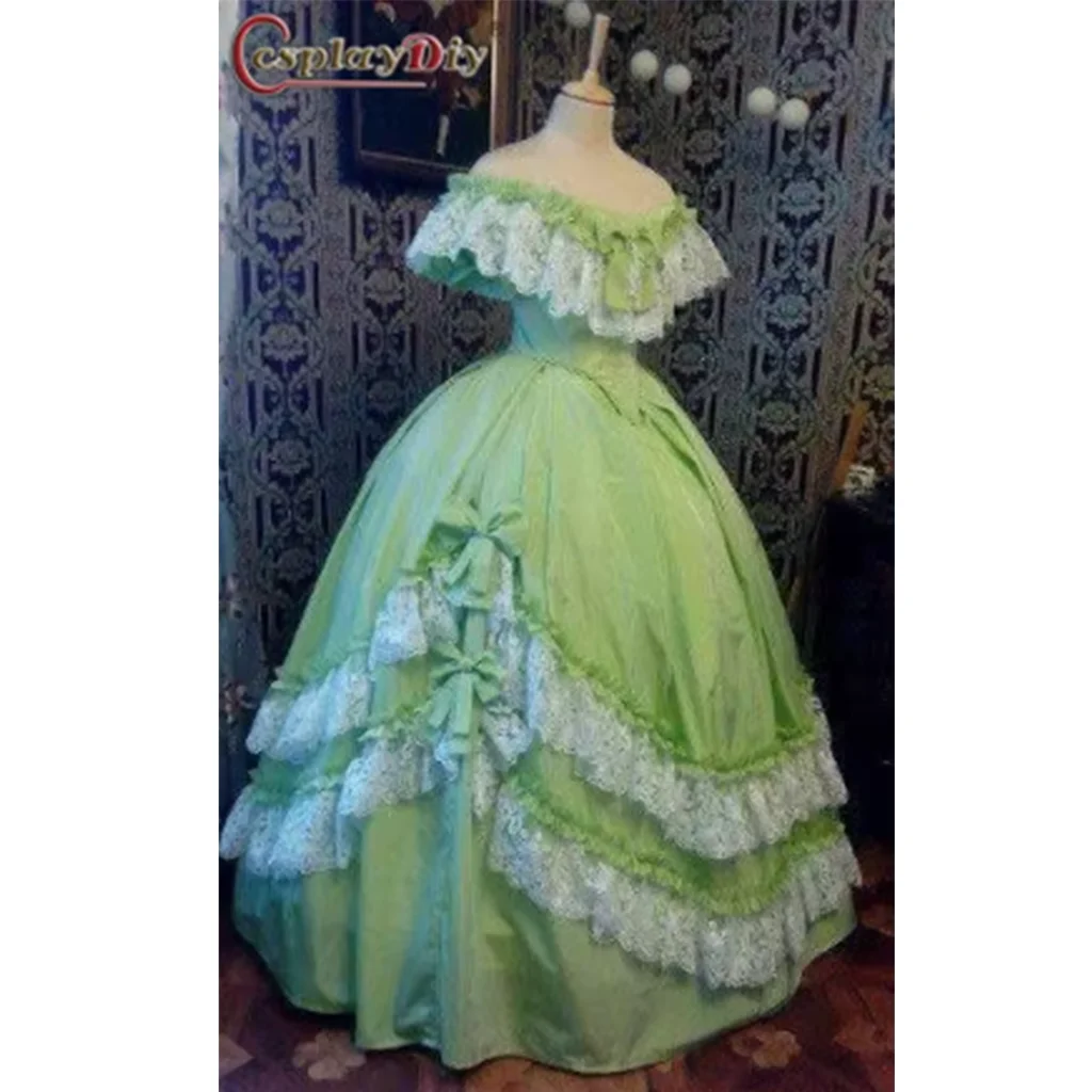 Cosplaydiy Historical Civil War green dress Victorian evening dresses Off Shoulder elegant vintage  Dress Princess Ball Dress