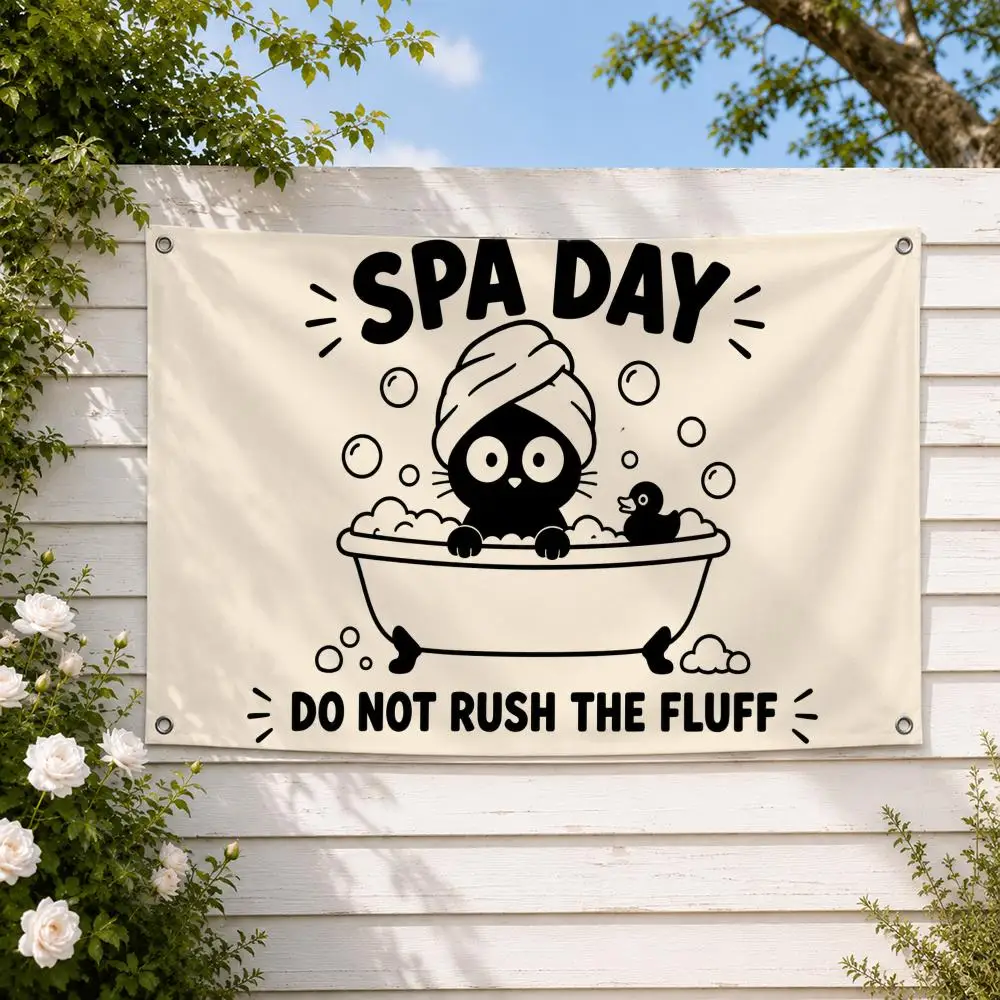 Pattern Funny Cat Bathroom Session Flags Wall Hanging Banner, Indoor Outdoor Decor for Yard Patio flag