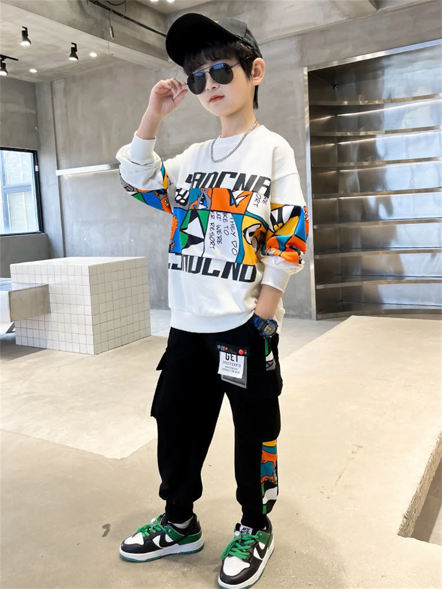 Fashion Boys Clothes Sets Spring Autumn Sports Long Sleeve T-shirts + Pants 2PCS Children Clothing Kids Tracksuit 6 8 10 12 Year