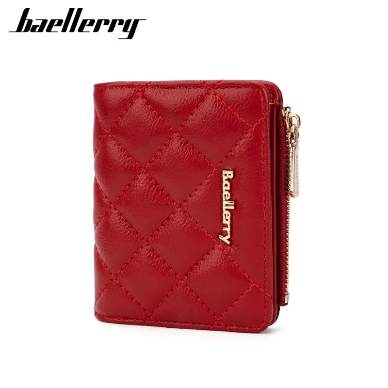 Baellerry Women's Short Wallet Soft PU Leather Card Holder with Multiple Slots Coin Purse Zipper Closure No Odor Card Clip