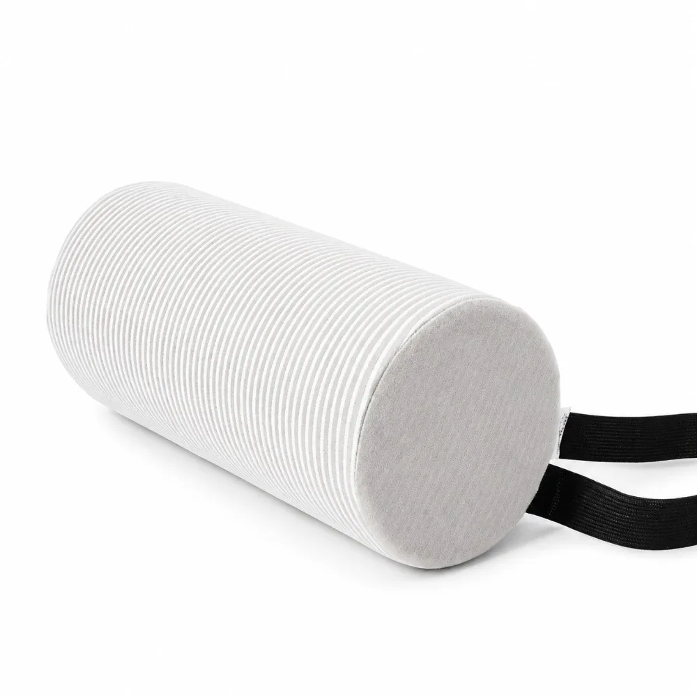 Memory Foam Lumbar Roll Pillow Stripe Cover Cylinder Shape Back Support Cushion Fabric Cover Portable Design Memory Foam Pillow