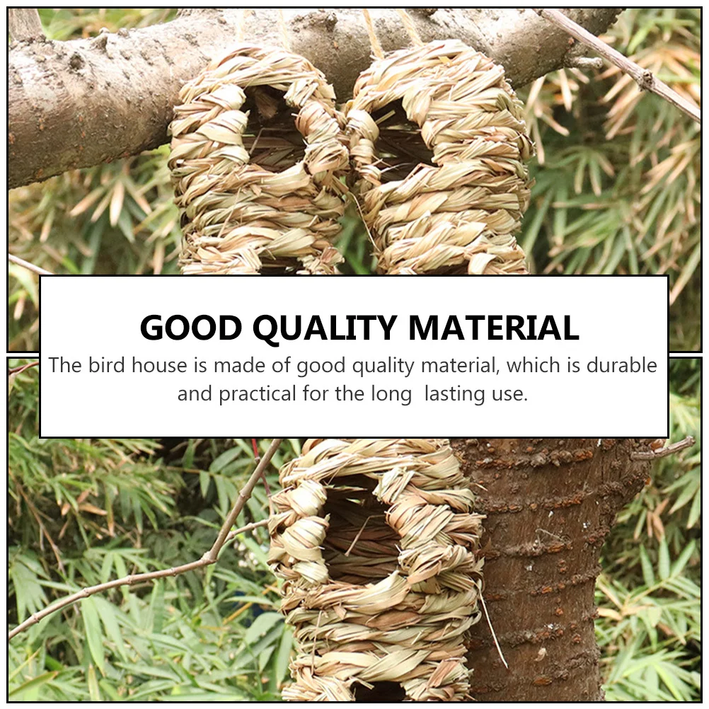 

1Pcs Grass Woven Bird Nest Natural Straw Hanging Bird for Small Outdoor Birds Three-Hole Design Perching Breeding Shelter