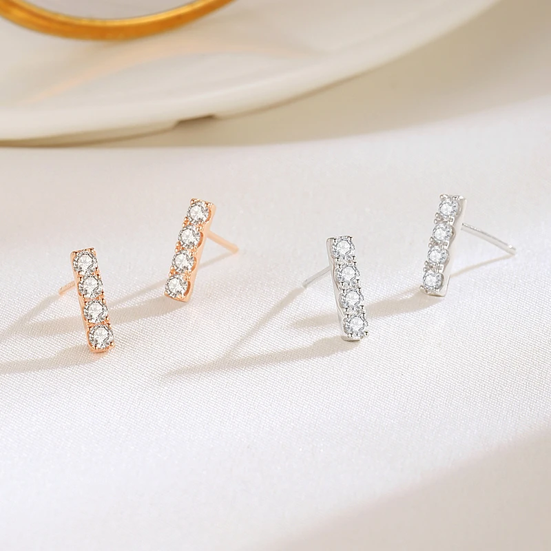 925 Sterling Silver Zircons Row Diamond Earrings Students Sweet Fashion Simplicity Temperament Birthday Ear Jewelry Party Gift