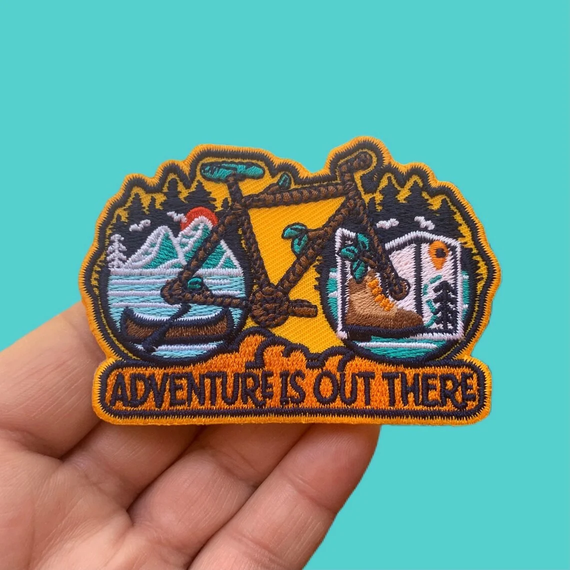 Cycling Outdoor Adventure Embroidery Patches for Clothing Backpacking Creative Adventure Is Out There Iron on Commemorate Event