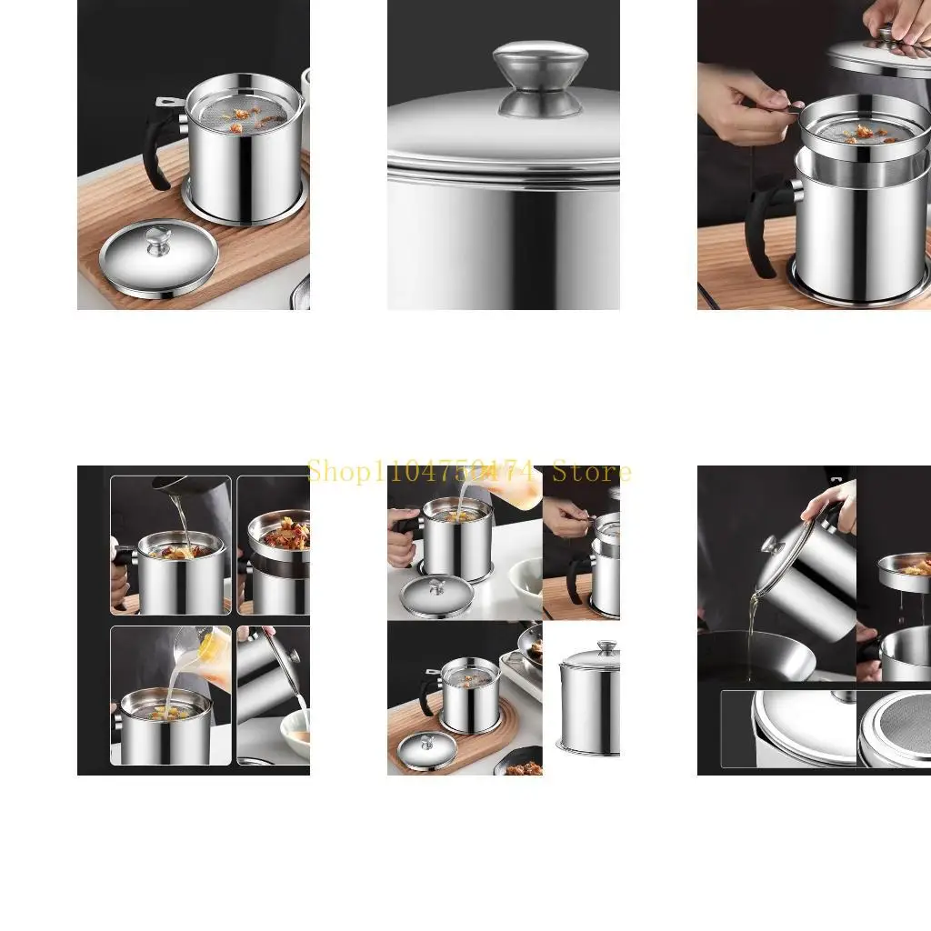 Stainless Steel Frying Oil Holder with Strainer Household Cooking Grease Storage Can Large Capacity Oil Container top sale