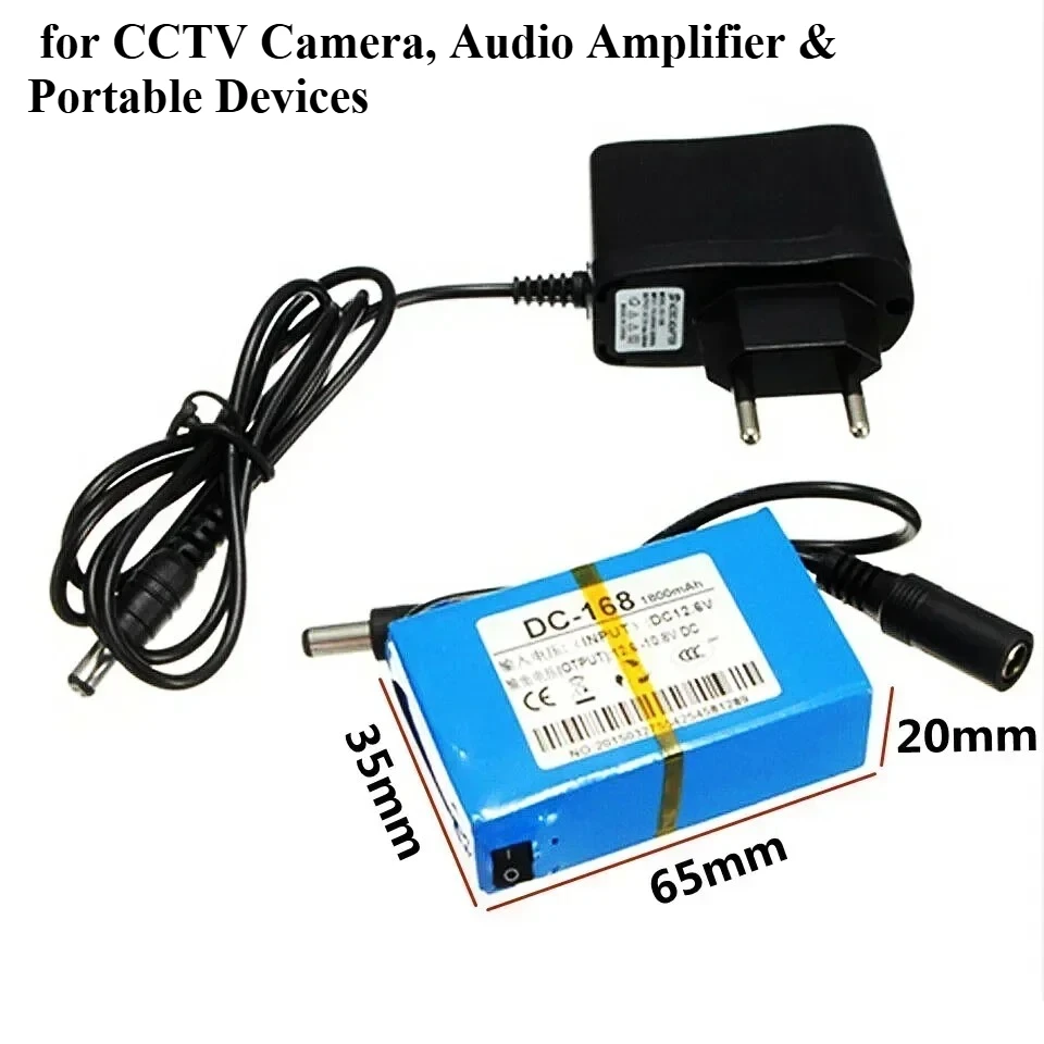 12V 1800-9800mAh -Rechargeable Li-Polymer Battery Pack with 12.6V Charger for CCTV Camera, Audio Amplifier & Portable Devices