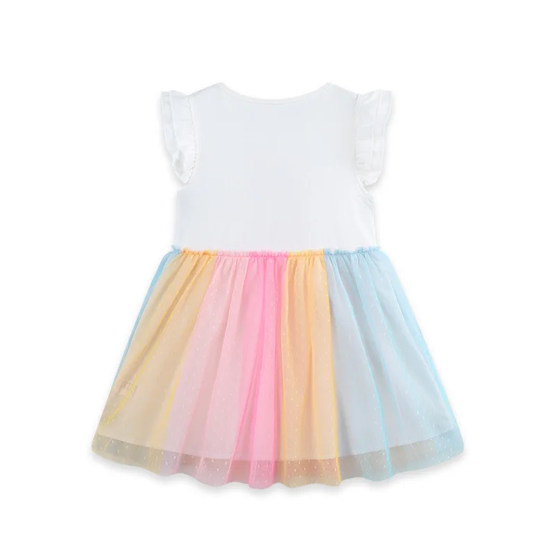 Summer new flying sleeve girls' dress European and American style unicorn print mesh children's princess dress dropshipping