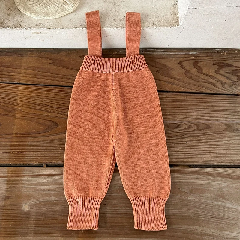 2024 New Autumn Newborn Baby Boys Girls Solid Color Knitting Pants Infant Baby Knitted Jumpsuit Overalls Children Trousers