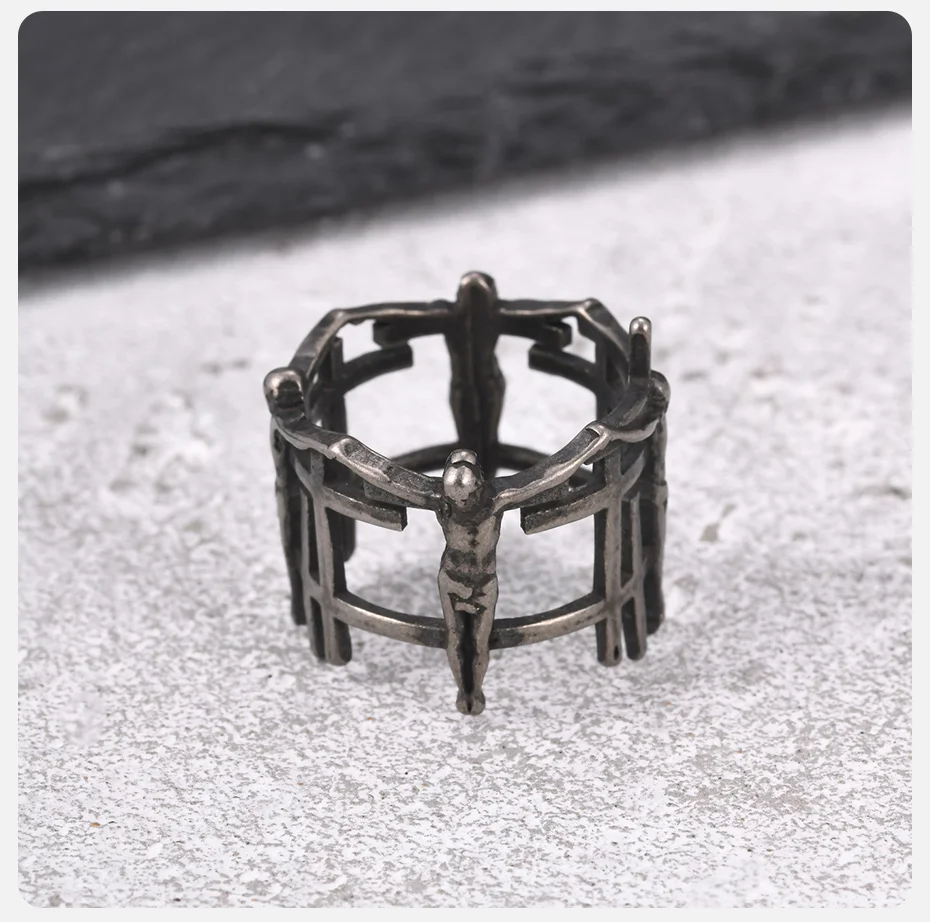 Vnox Antiker Käfig-Kruzifix-Ring für Männer, Gotischer Punk Hohlkreuz-Fingerring Religiöses Christliches Amulett Schmuck Geschenk – Detail 7