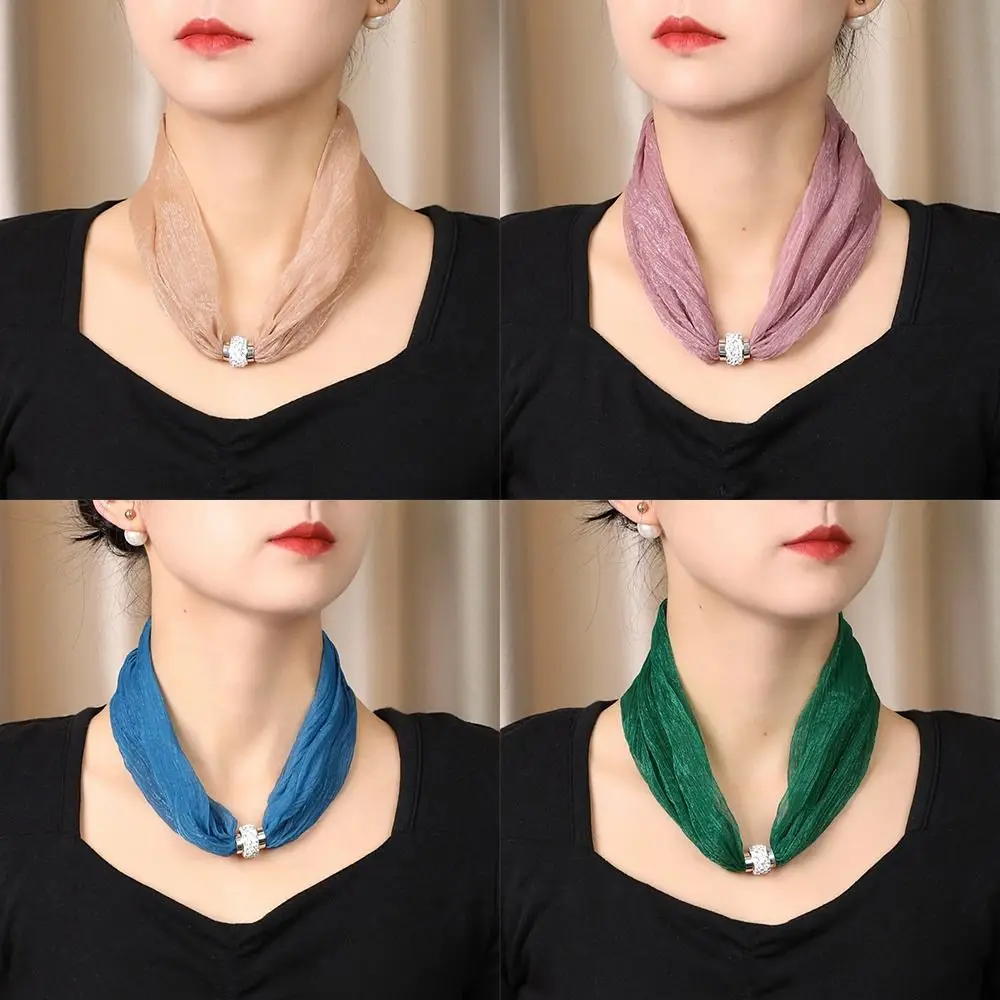 Elegant Magnetic Buckle Women Scarf Solid Color Soft Style Scarf Neckerchief