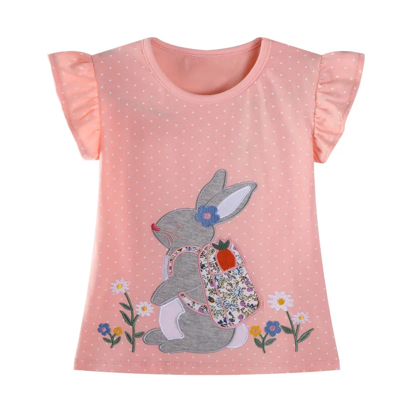 

Little maven 2025 Summer New Baby Girls Tops Kids Clothes T-shirts for Children's Clothing Embroidery Cartoon Rabbits Cotton