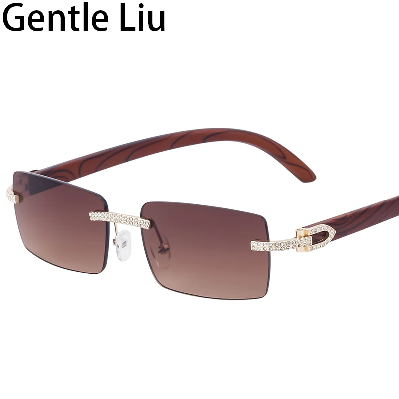 Óculos de sol sem aro retangular pequeno para homens e mulheres óculos de sol sem moldura vintage masculino, marca de luxo shades, UV400, 2021