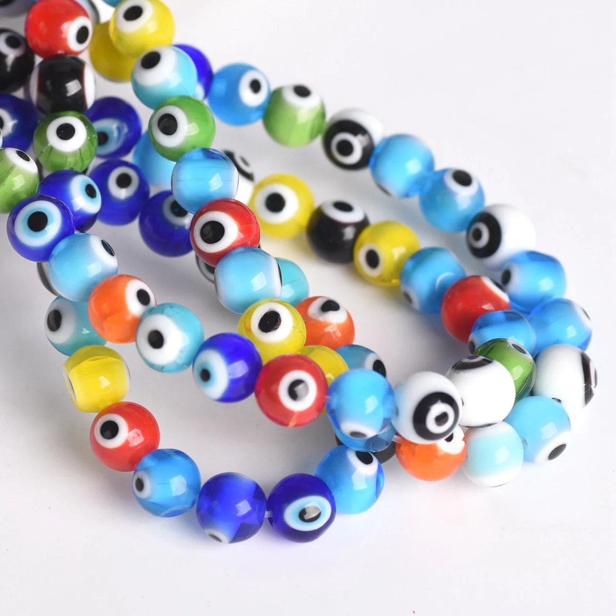 Round 6mm 8mm 10mm Mixed Evil Eye Patterns Millefiori Lampwork Glass Loose Crafts Beads lot for Jewelry Making DIY Findings