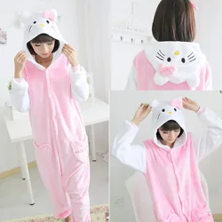 MINISO Hello Kitty Onesies Animal Cosplay Costume Pajamas Adults One Piece Pyjamas Hooded Sleepwear