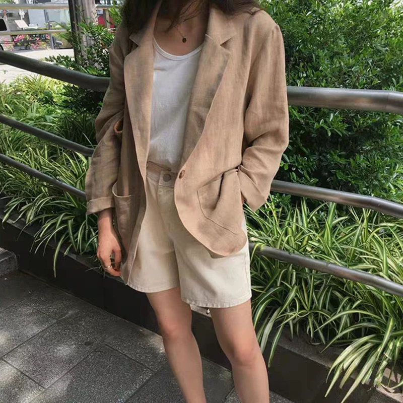 QOERLIN Suit Blazer Thin Cotton Linen Suit Clothing 2022 Spring Fll New Korean Retro Loose Casual Suit Jacket Coat