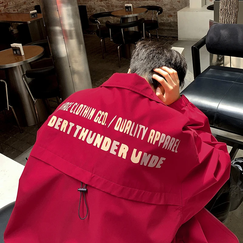 

Мужская куртка в стиле хип-хоп для уличной моды, весна-осень, винтажная, винно-красная, рабочая одежда, на молнии, свободный крой, молодежная, трендовая, для активного отдыха...