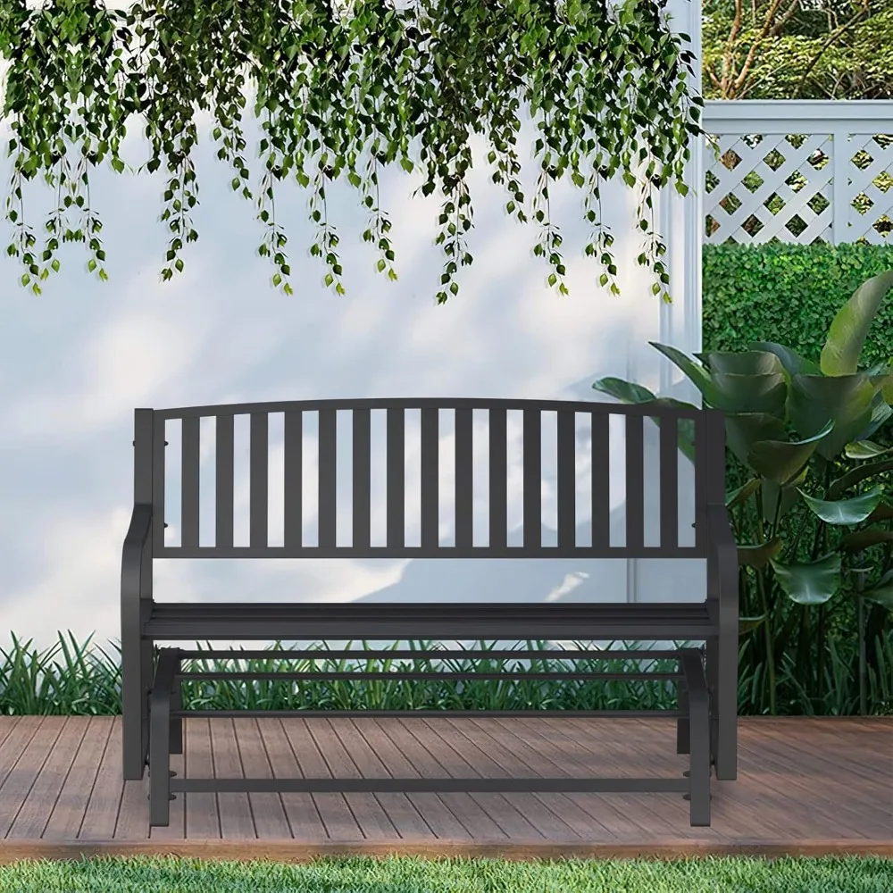 

50" Outdoor Porch Glider Bench Patio Gliders, Full Metal Stabilized Steel Frame Finished with Rust Resistant Coating 2 Person