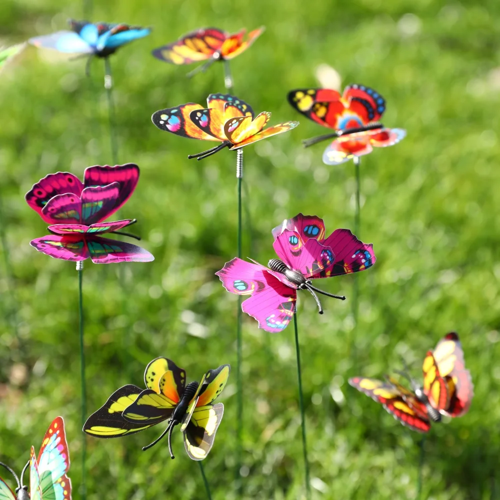 5/20pcs 6/7cm 3D Butterfly Garden Dragonfly Wooden Post Garden Courtyard Flower Pot Decoration Outdoor Decoration Jungle Wedding