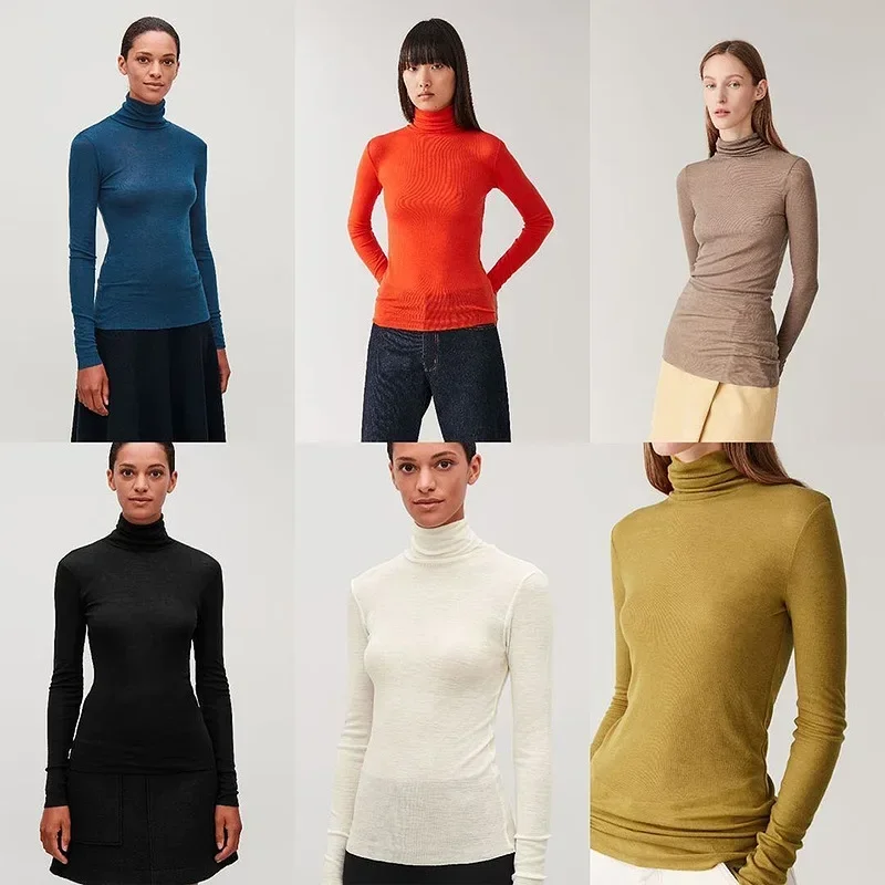 

Classic Undershirt for Women~C0S High-necked Wool Undershirt Long-sleeved Thin Elastic Slim Knit Top for Women