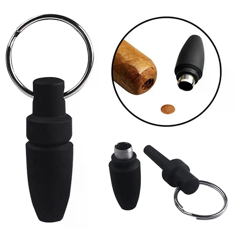 Portable Rubber Cigar Puncher with Key Ring Clip Blade Cigar Cutter Pocket Knife Drill Hole Cigar Accessories Gadgets