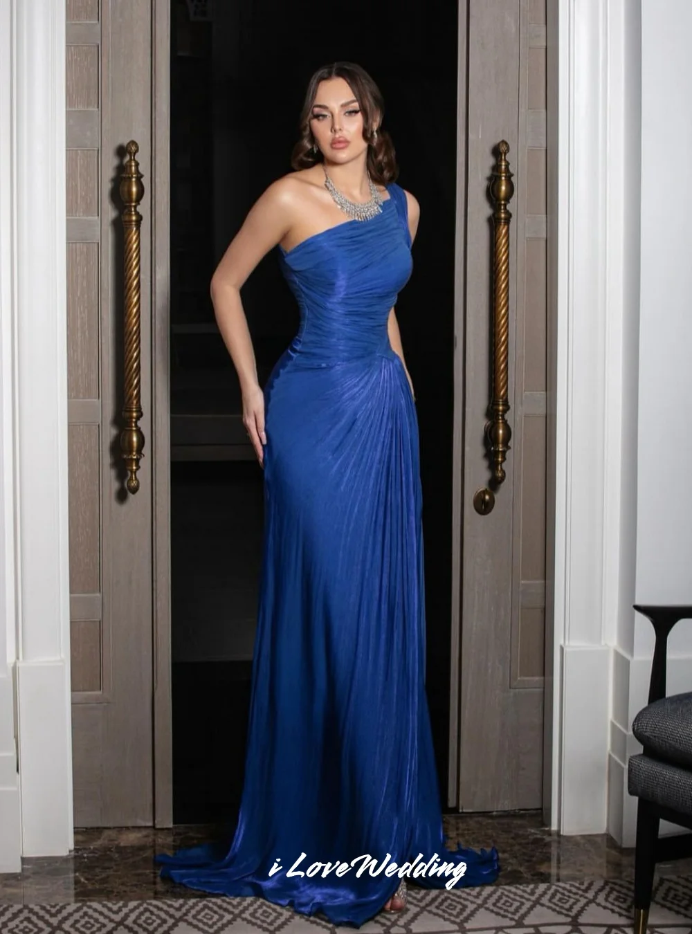 

Blue One Shoulder Evening Dresses 2025 Sleeveless Backless Prom Dresses Mermaid Pleated Split for Special Occasions Customized