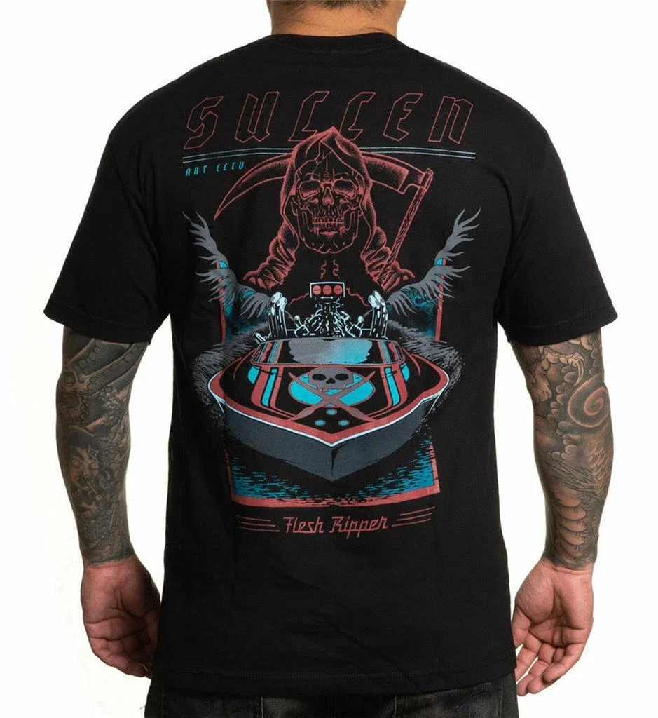 Camiseta Premium Masculina Sullen Art Flesh Rippers Grim Reaper Tattoo, Novidades Primavera/Verão, Corte Regular Casual