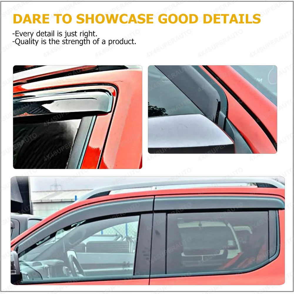 Window Deflectors for Ford Ranger Next Gen T9 2023-2026 Sun Rain Guard Window Visor Double Cab Weather Shield Car Accessories