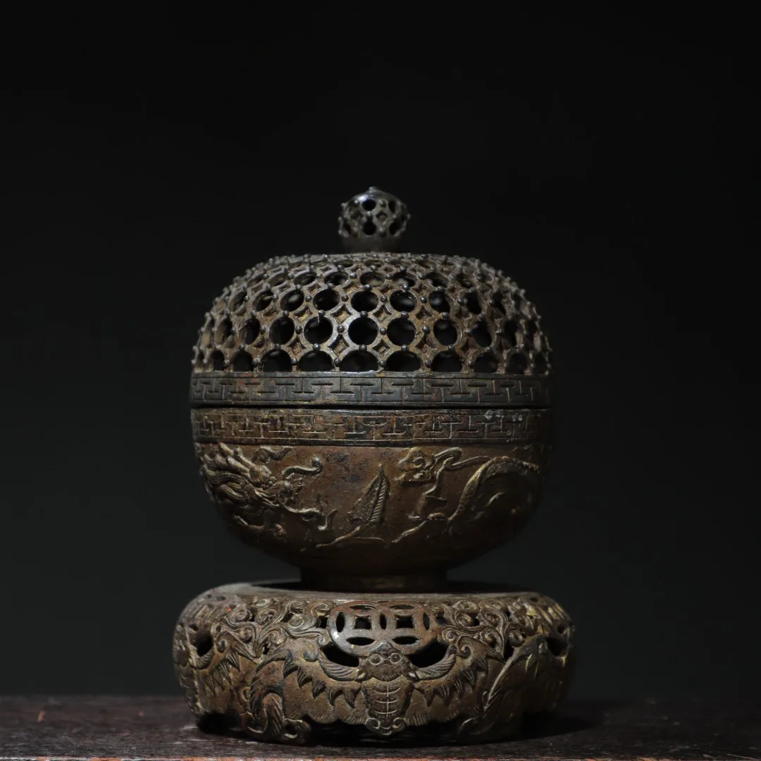 Old copper Qing Dyansty copper dragon censer Statue, Free shipping