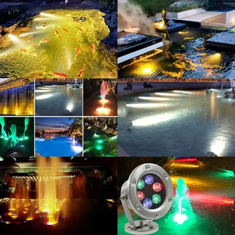 RGB DMX512 Controlled Stainless Steel IP68 LED Underwater Pool Light for Landscape and Fountain Dimmable for 12V 24V