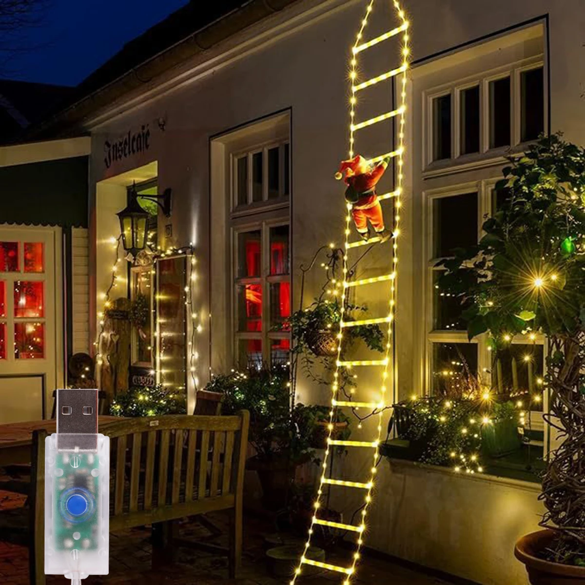 LED Christmas Lights Ladder String Lights Christmas Garland Fairy Lamps For Windows Home Wall New Year Xmas Tree Decoration