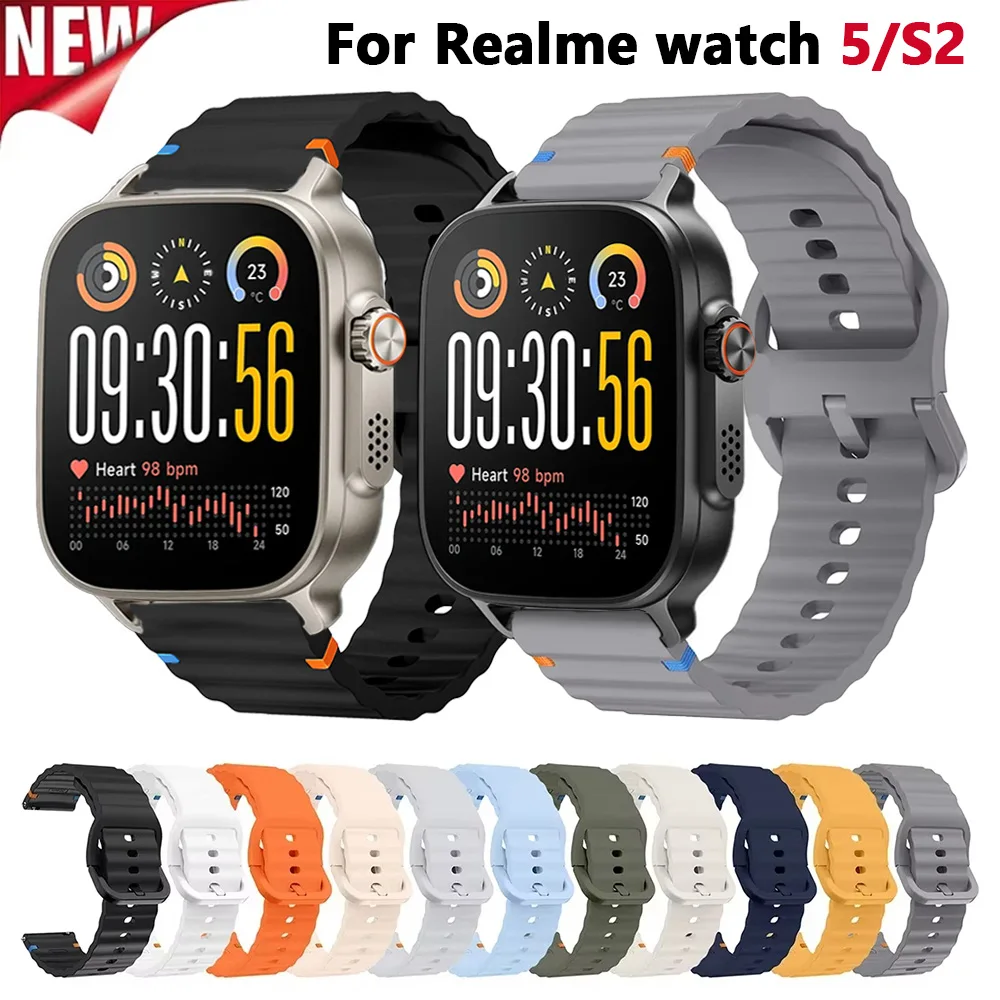 Pulseira esportiva de silicone, 18/20/22mm, para realme watch 5, pulseira para realme watch s2/realme s spro/2 pro 3 3 pro/huawei