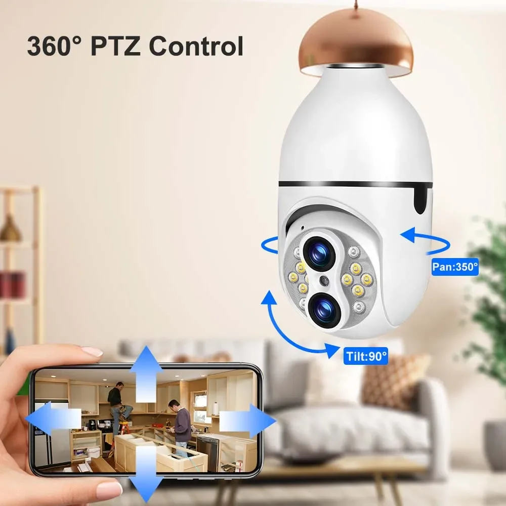 DIDSeth E27 4MP Dual Lens Camera Two-way Audio 10X Digital Zoom Light Bulb Camera E27 Full Color Night Vision Security Monito