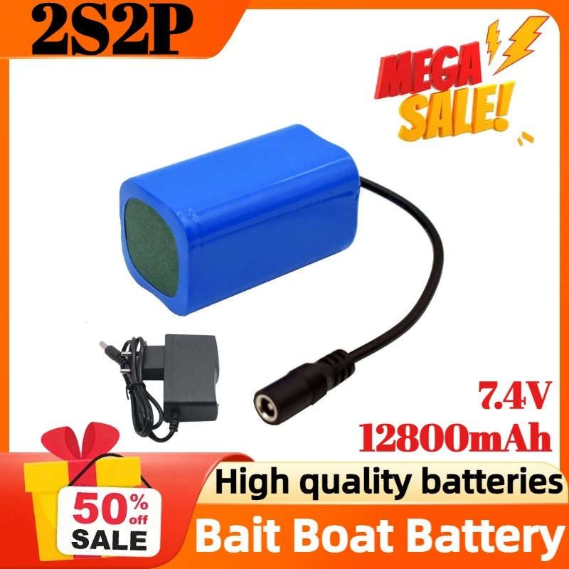 

2S2P 7.4V 12800mAh Lithium Battery Pack for Bait Boat Remote Control Feeding Boat Battery +8.4V1A Charger