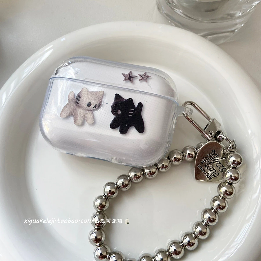 Cute Black White Cat Soft Clear TPU Wireless Earphone Case For Apple AirPods 4 1 Pro 3 2 Generation Protective Silicone Cover