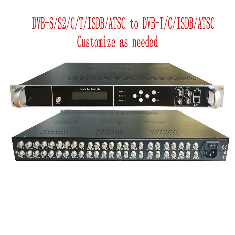 DVB-S DVB-S2 DVB-T T2 ISDBT ATSC Digital RF Converter Customized 24-Channel Tuner to IP ASI RF Receiver Multiplexer Modulator