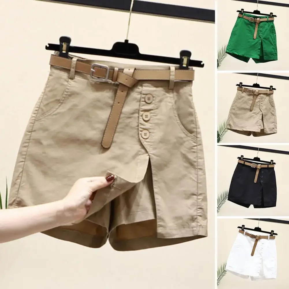 

Fashion Women Slimming Shorts High Waist Women's Skirt Shorts with Side Split Pockets Above Knee Length Solid Color for Female