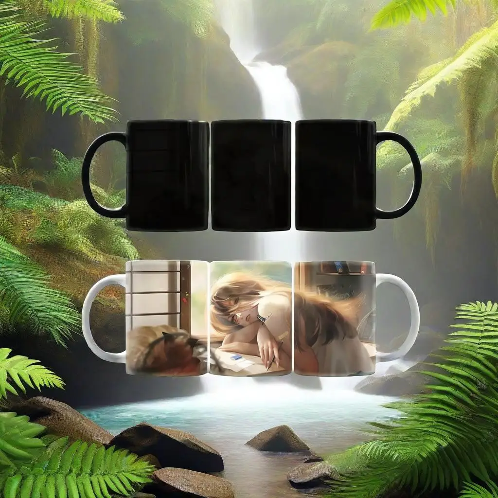 

Creative girl on the desk Color Changing Coffee Mug Cup Magic Ceramic Cups Milk Cups Coffee Mugs Drinkware Gift BSKT-023