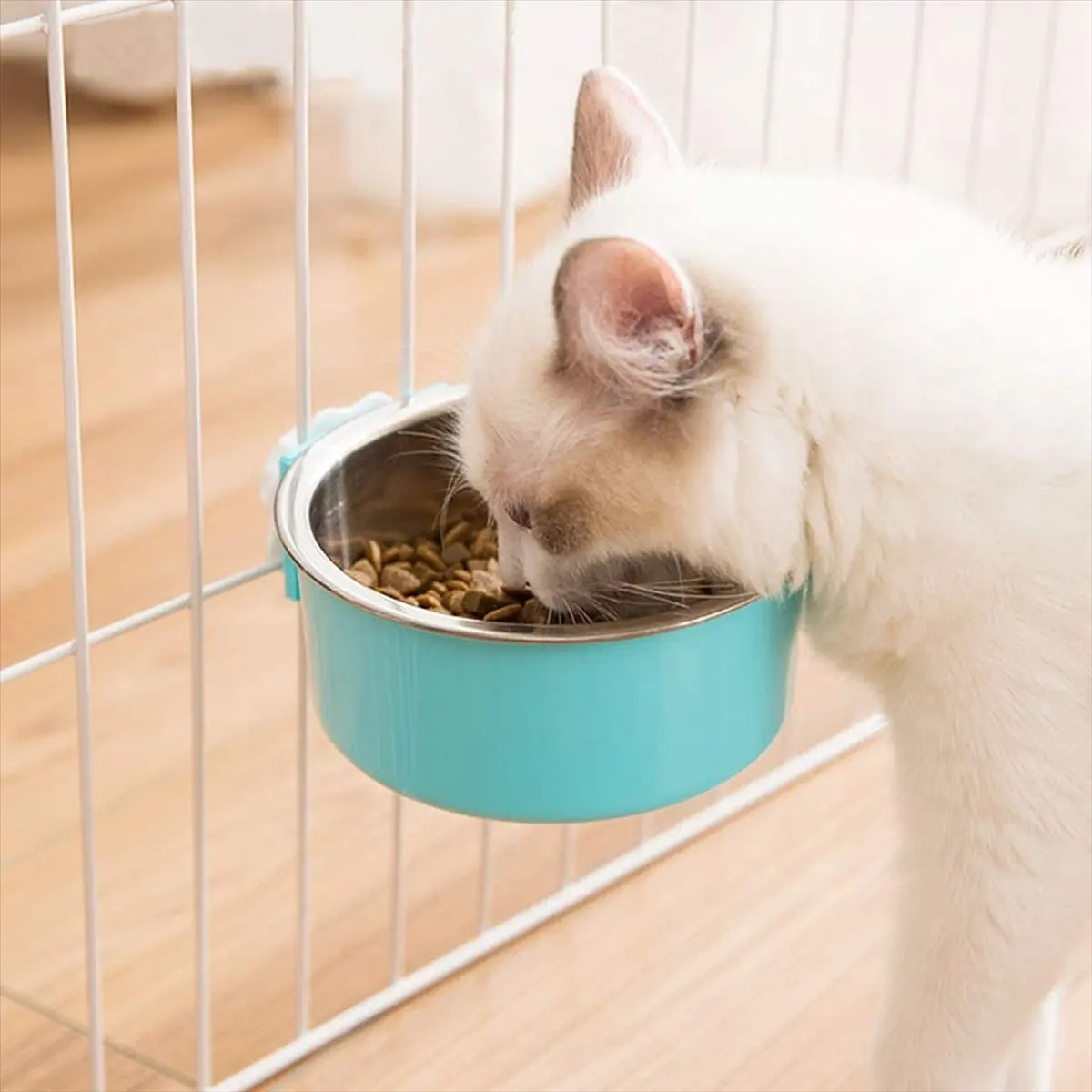 Premium-2 Pieces Crate Dog Bowl, Removable Stainless Steel Pet Kennel Hanging Food Water Feeder Bowl Cage Coop Cup with Spoon
