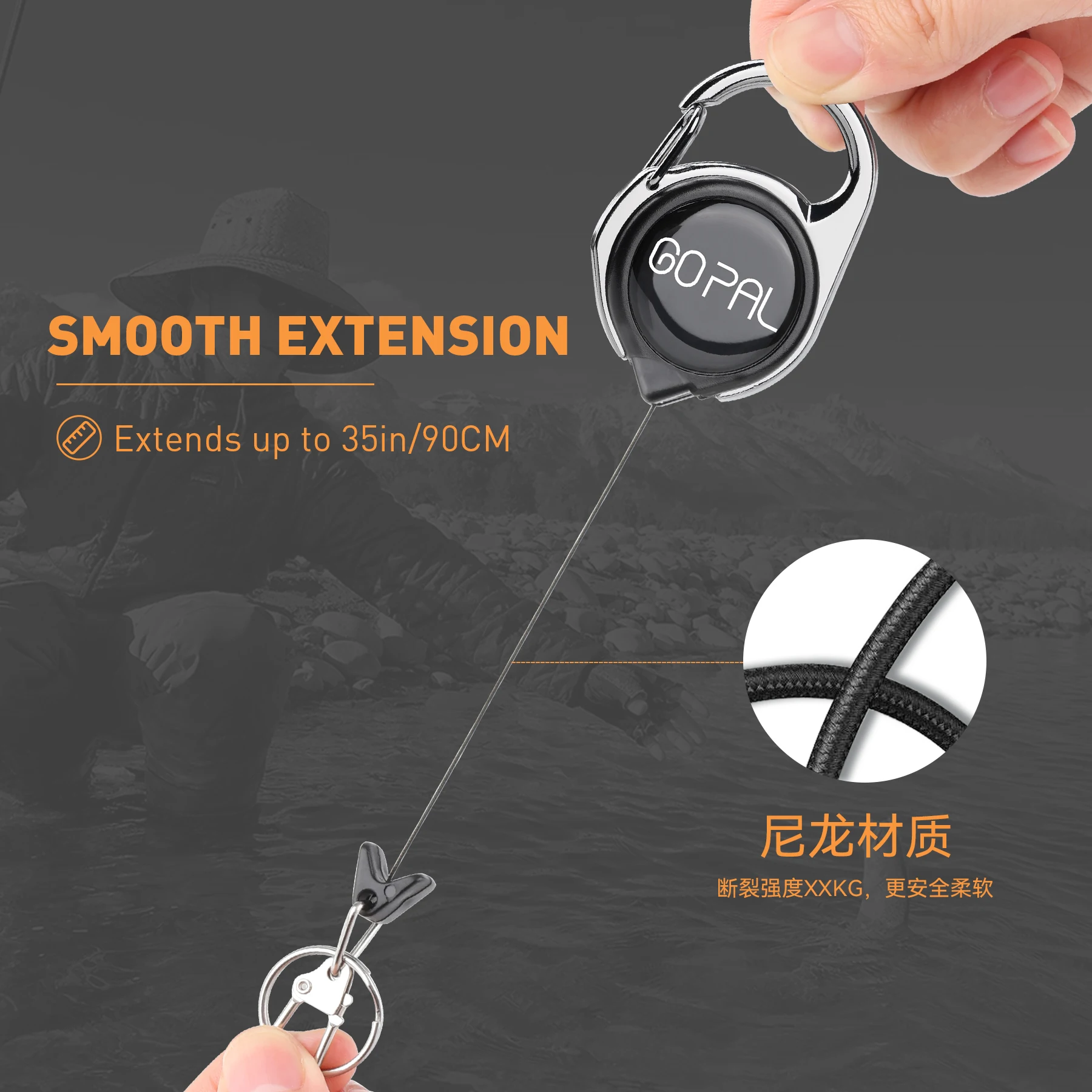 GoPal GF01 2Pcs Retractable Key Chain with Gear Combo Cord Easy Release Badge Holder Fly Fishing Zinger Retractor Accessories